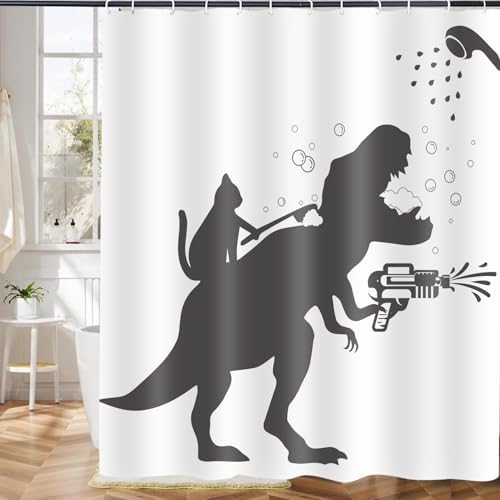 Funny Cat Dinosaur Shower curtain waterproof kids entertainment machine washable