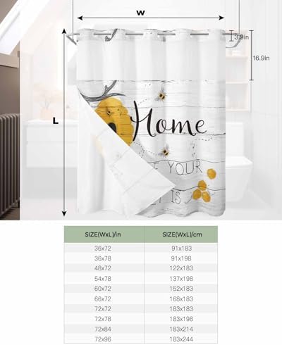 Prime Leader Rustic Bee Bath Shower Curtain with Snap-in Liner