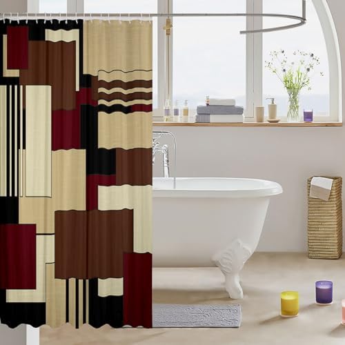 Stylish Geometric Brown Red Black Shower Curtain Set