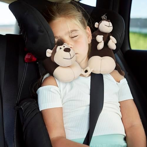 Kids Neck Pillow with Monkey Stuffed Animal for Travel