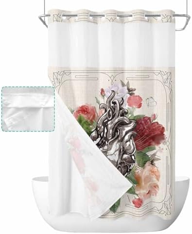 No Hook Botanical Heart Shower Curtain Set 54x78