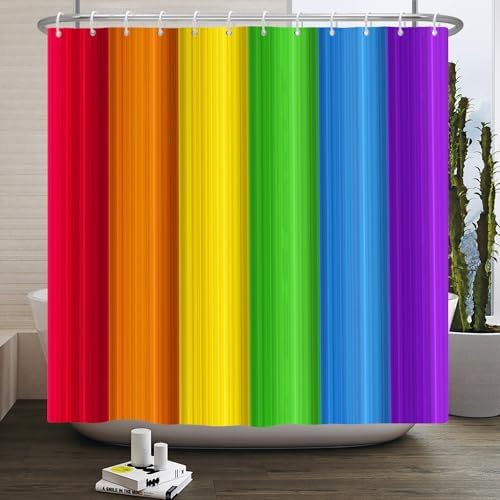 Canessioa Rainbow Stripes Shower Curtain Set