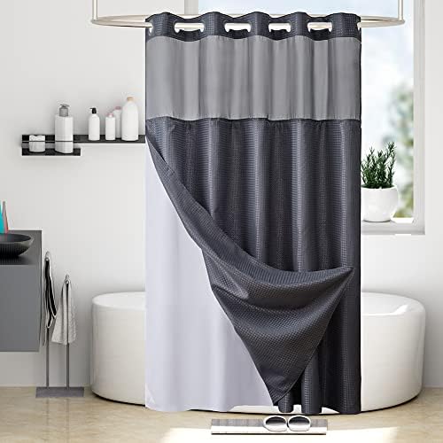 Furlinic No-Hook Waffle Weave Carpeted Shower Curtain Set