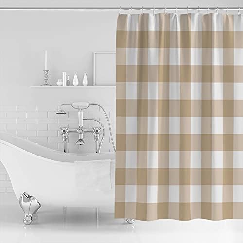 Love Home Polyester Rustic Geometric Beige Checkered Shower Curtain Set