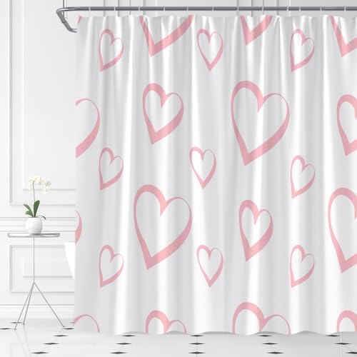 Valentines Day Gift Romantic Bathroom Curtain Set Pink Heart Design