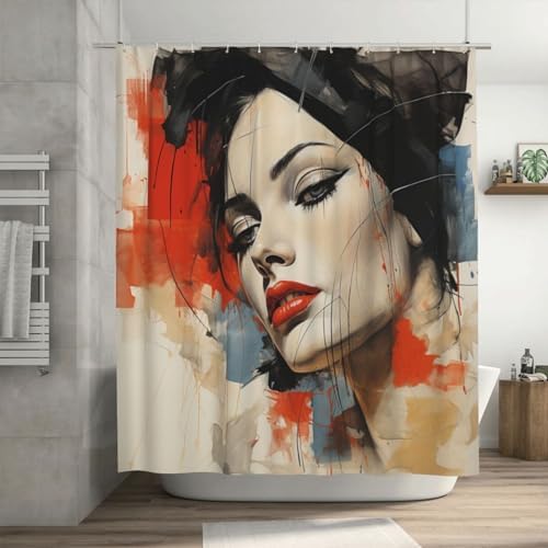 DAOWANGZUO Black Hair Girl Boho 72x72 Shower Curtain Set for Bathroom