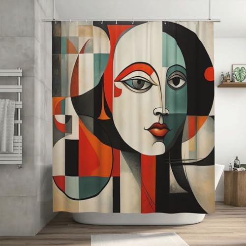 Abstract Boho Shower Curtain Luxury Oil Painting RedBlackBlue