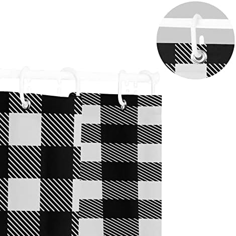 Susiyo - Waterproof Machine Washable Black White Tartan Plaid Bathroom Shower Curtain with Hooks