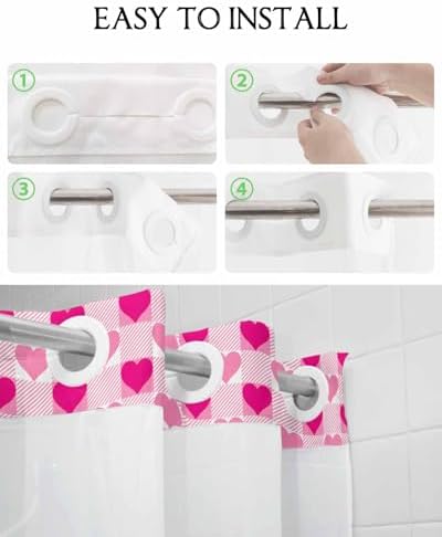 Instant no hook shower curtain set quick dry waterproof with heart design