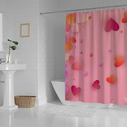 Rashu Red and Pink Hearts Washable Bath Curtain Set - Waterproof
