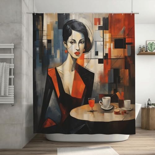 DAOWANGZUO Female Face Abstract Shower Curtain Set Luxury Oil Painting Design 72x72in