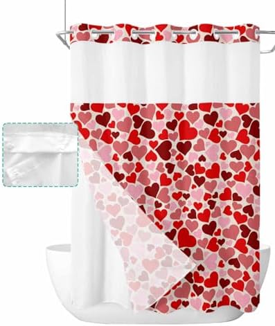 Valentines Red Pink Heart Shower Curtain Set