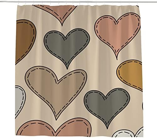 Waterproof Washable Shower curtain with 12 Hooks Heart Design Durable Bathroom Essential