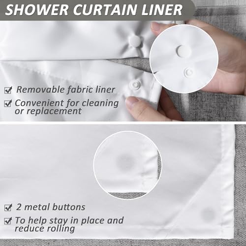 BOODII Premium Linen Shower Curtain with Mesh Top Rustic Style