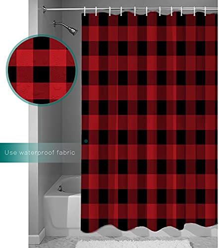 ALAGEO Christmas Shower Curtain Red and Black Buffalo Plaid