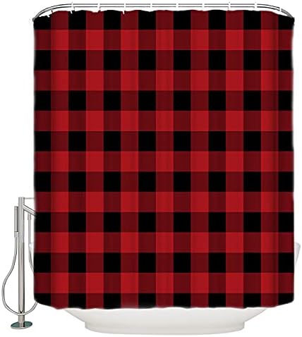 ALAGEO Christmas Shower Curtain Red and Black Buffalo Plaid