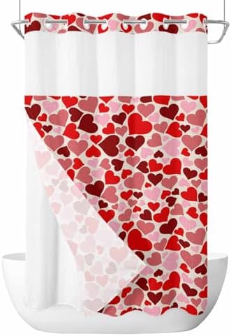 Luxury No Hook Shower Curtains - Red Pink Love Heart