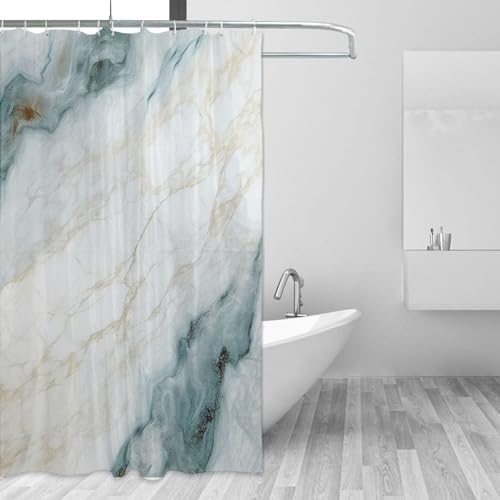Green White Shower Curtain Boho Design Natural Marble Pattern
