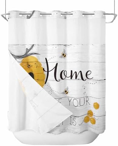 Prime Leader Rustic Bee Bath Shower Curtain with Snap-in Liner