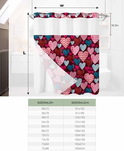 Anzona No Hook Shower Curtains Heart and Love Design