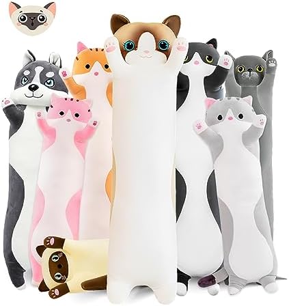 Long Cat Plush Pillow 196in Cute White Cat Plushie Body Pillow