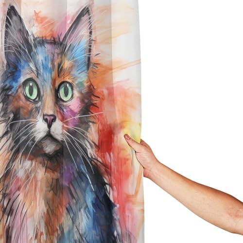 Cute Cat Shower Curtain Set with 12 Hooks 72x72in 1