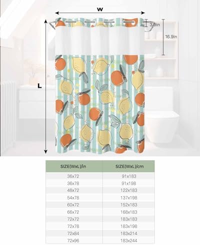 No Hook Summer Lemon Teal Orange Shower Curtain Set Waterproof Swap-in Design