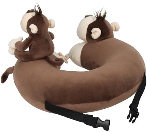 Kids Neck Pillow with Monkey Stuffed Animal for Travel