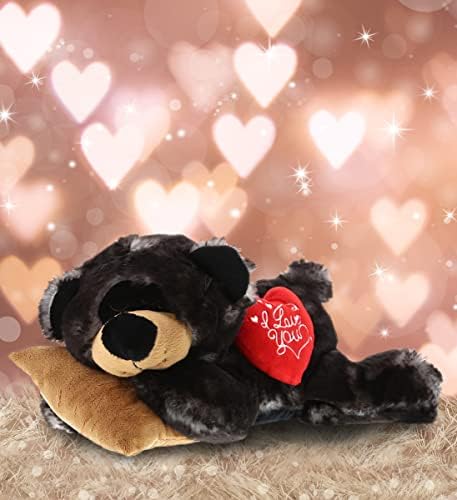 DolliBu I Love You Valentine Black Bear Plush with Pillow