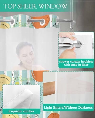 No Hook Shower Curtain with Snap in Liner Set