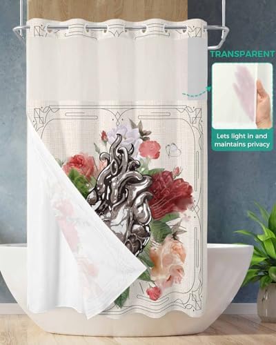 No Hook Botanical Heart Shower Curtain Set 54x78
