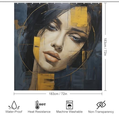 Luxury Oil Painting Face Shower Curtain Set with 12 Hooks