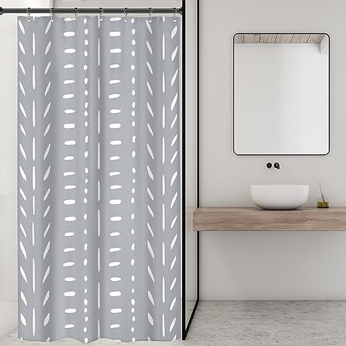 Riyidecor Small Boho Gray Shower Curtain with 7 Pack Hooks