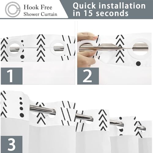 Sleek Bohemian Shower Curtain Set with No Hook Design for Modern Bathroom