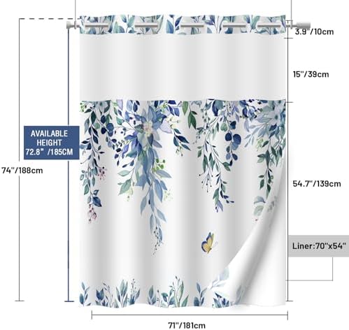 Eucalyptus Butterfly Bath Curtain Set 71x74
