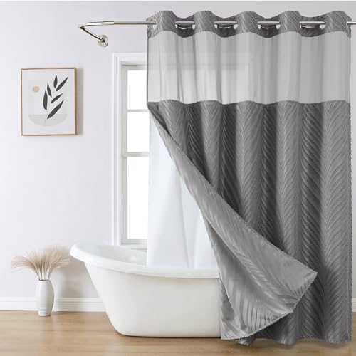 Together Bath Grey no Hook Shower Curtain Set Boho Style