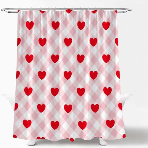 Sweet Heart Bathroom Curtain with Falling Love Balloons Perfect for Valentines Day