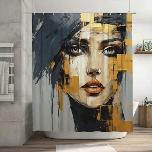 Unique Face Oil Painting Shower Curtain Set