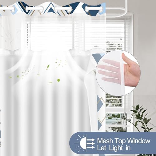 TWLSNCD No Hook Geometric Shower Curtain Set Navy Blue