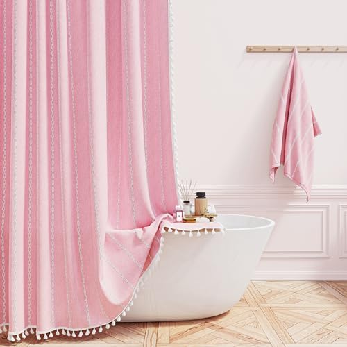 96-Inch Boho Farmhouse shower curtain with tassel water-resistant for home