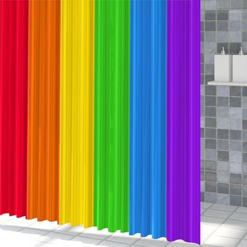 Canessioa Rainbow Stripes Shower Curtain Set