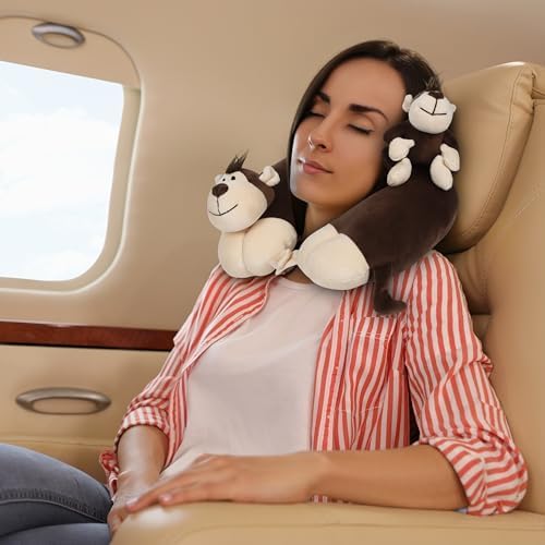 Kids Neck Pillow with Monkey Stuffed Animal for Travel