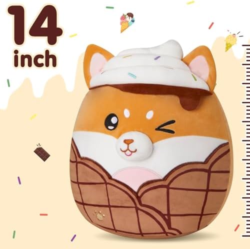 Shiba Inu Plush Pillow - Cute Corgi and Ice Cream Design