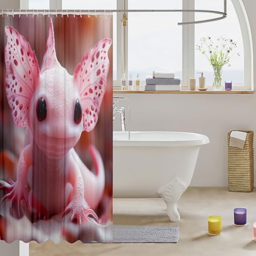 Cute Pink Axolotl 72 Wx72 Bathroom Curtain for Kids