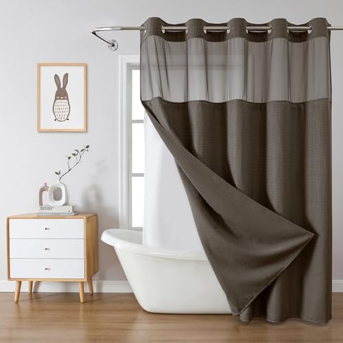 Eachope Brown Waffle Weave Shower Curtain Set