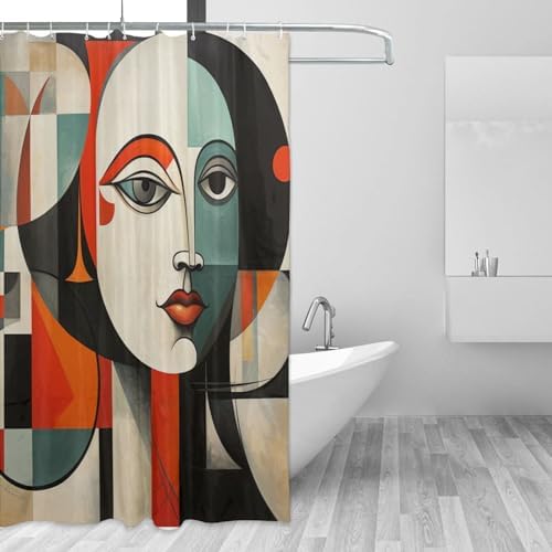 Abstract Boho Shower Curtain Luxury Oil Painting RedBlackBlue