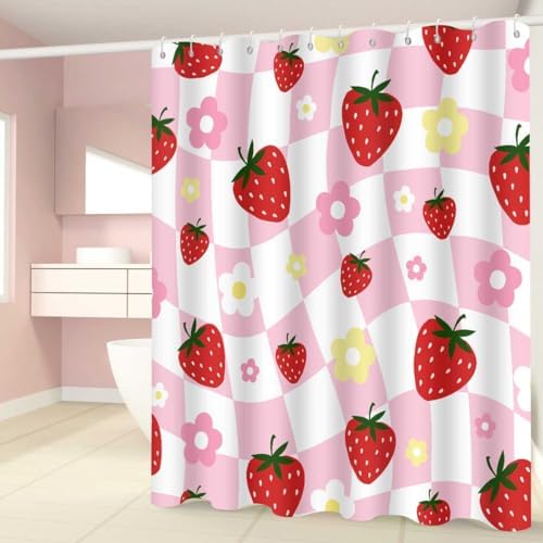 Strawberry Shower Curtain Retro Girly Design for Bathroom Decor