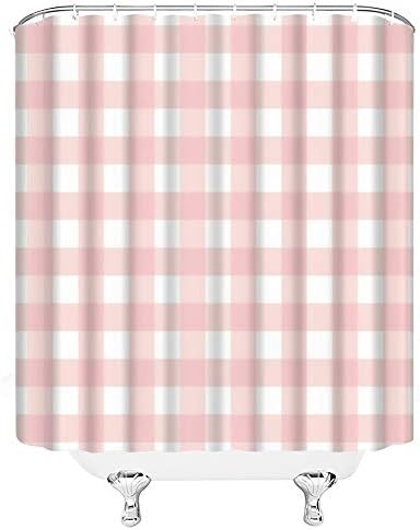 ZKJSMGS Geometric Plaid Pink White Bathroom Curtain with Ryanair Handles