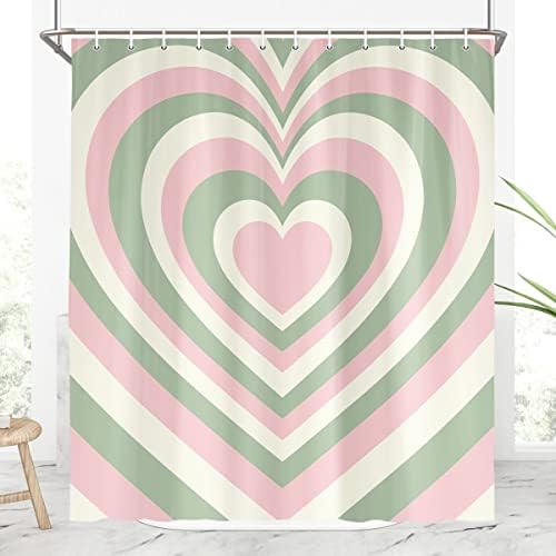 Cute Heart-Shaped Shower Curtain 2000s Hippie Design Quick-Dry Water-resistant