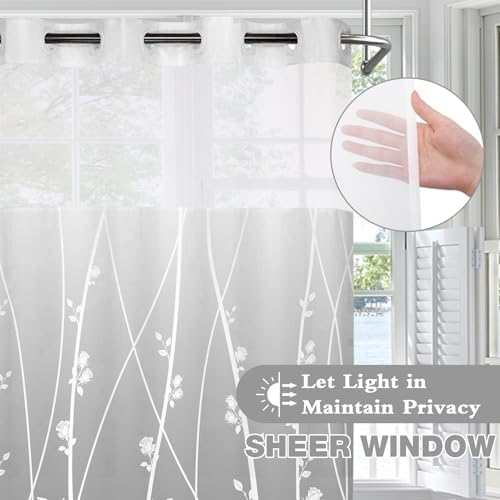 No Hook shower curtain set ombre floral grey fabric 71x74 inches